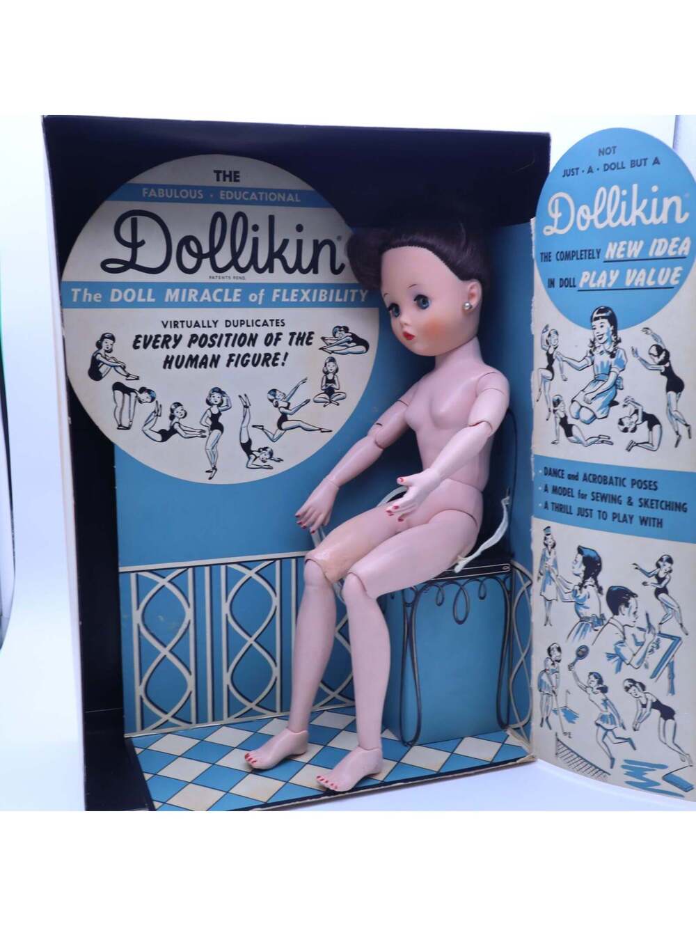 VTG 1958 Uneeda Dollikin 19" Jointed Fashion Doll in Box Wardrobe Clothes Lot